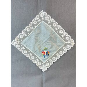 Vintage Souvenir de France WWI Alliance Silk Scarf Ascot Lace Handkerchief